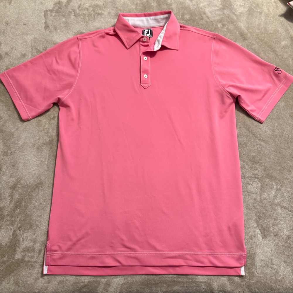 FootJoy Mens Athletic Fit Pink Golf Polo Shirt Sanctuary Golf Club XL